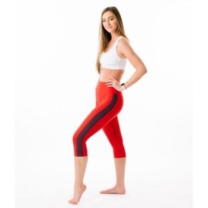 Zyia high waisted red purple striped leggings